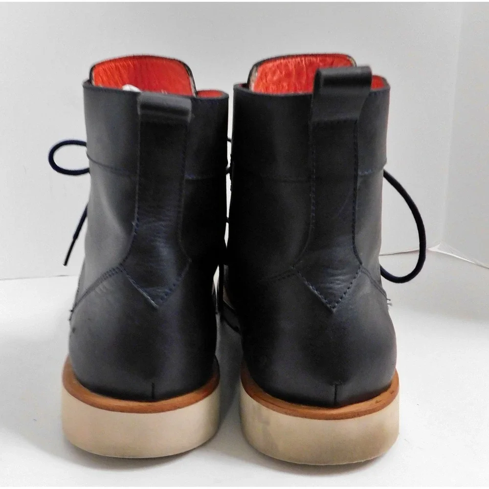 Velez Navy Blue Leather Lace Up Ankle Boots sz 43‎